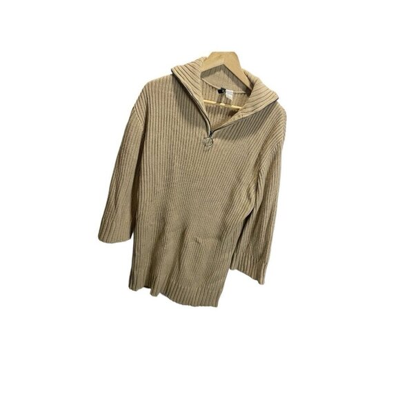Divided H&M Tan Sweater Dress Size S 1/4 Zip Cowl Neck Thick Knit - Picture 2 of 6